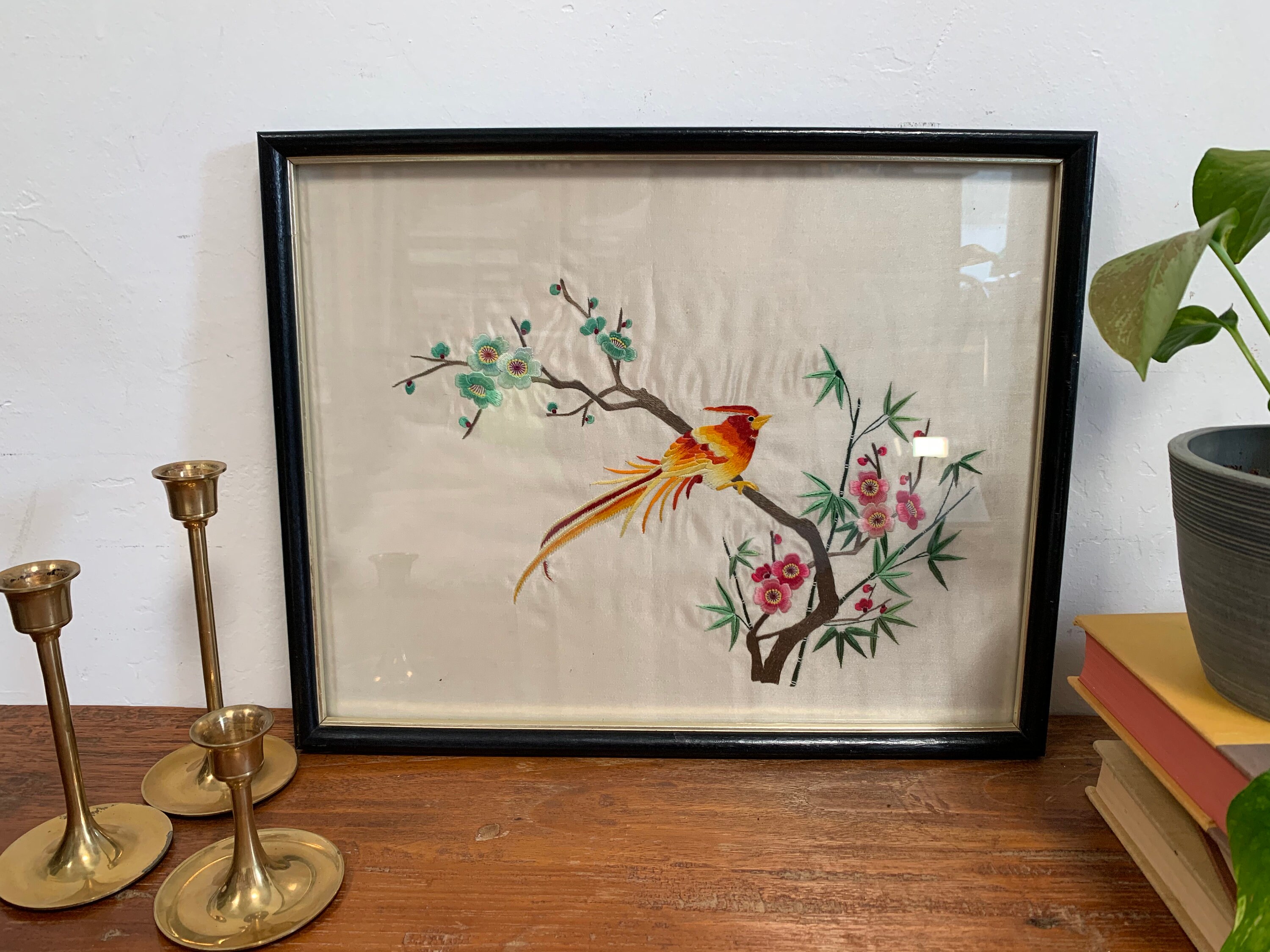 Vintage Chinese Embroidered Silk in Frame Chinese Wall Art Etsy