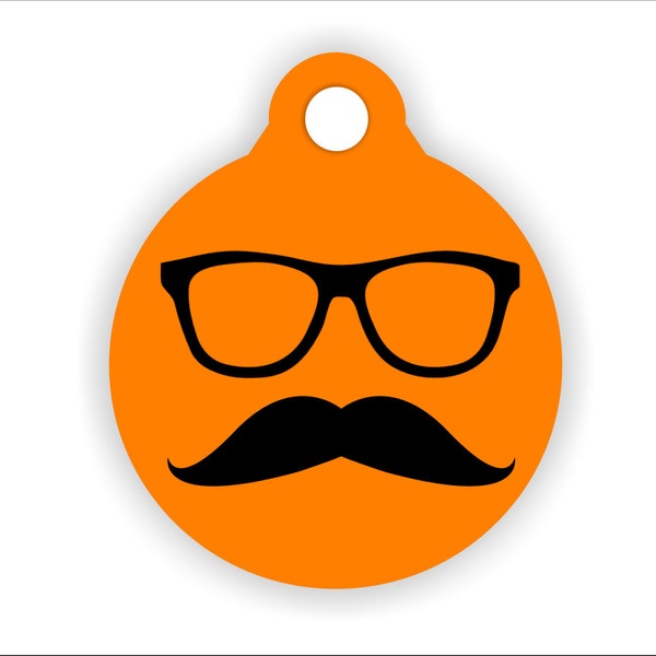 Moustache et lunettes Pet ID Tag, insigne de Hipster de collier de chien, Geek Chic Etiquette, chat collier accessoire, drôle cadeau pour animaux de compagnie