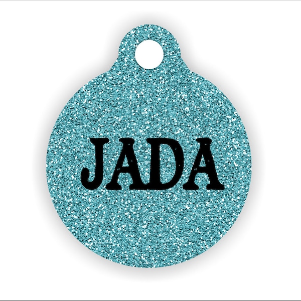 Teal Aqua Glitter Pet Tag. Personalized Dog ID Tag. Your Name Here. Faux Gold Glitter. Unique Name Pet Tag. Custom Collar. Bag Backpack Tag.