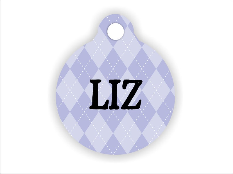 Unique Name Pet Tag Dog Pet Lavender Argyle Diamond Pattern Keychain Custom Collar Personalized Lunch Box ID Pet Tag Back to School.