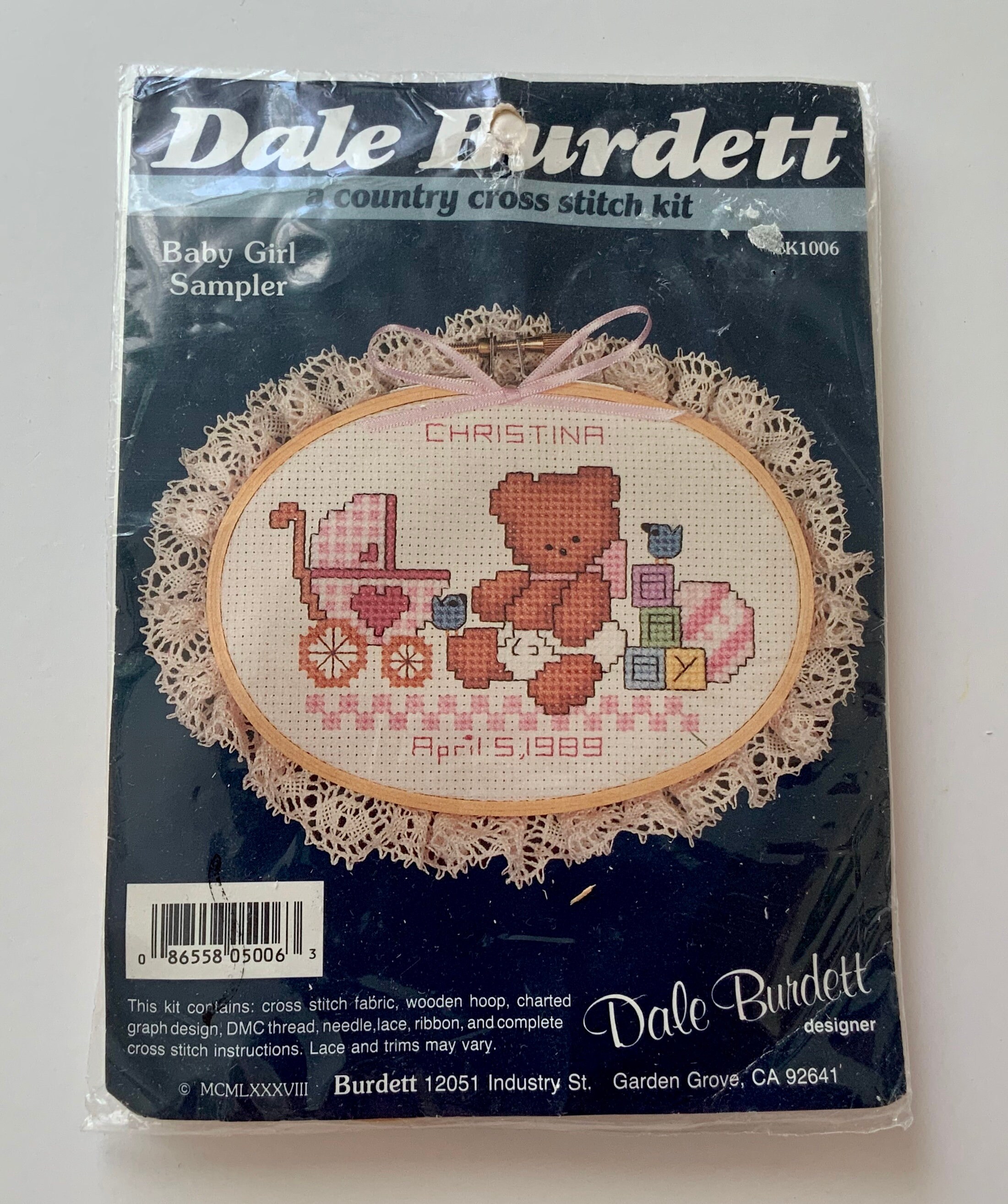 Baby girl birth sampler cross stitch with frame Etsy