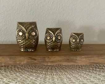 Brass owls three piece set solid heavy