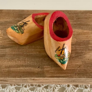 Miniature carved Dutch wooden shoes souvenir