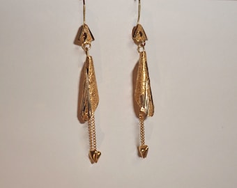 21 K Yellow Gold Fluted Tassel Dangle Earrings