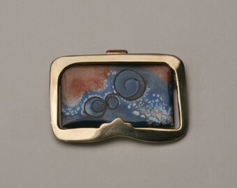 Cloisonne Enamel Wave with Bronze Frame Pendant