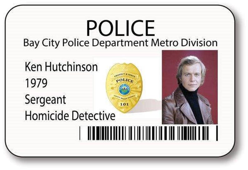 KEN HUTCHINSON Starsky /& Hutch TV Series Police Safety Pin Fastener Name Badge Halloween Costume Prop