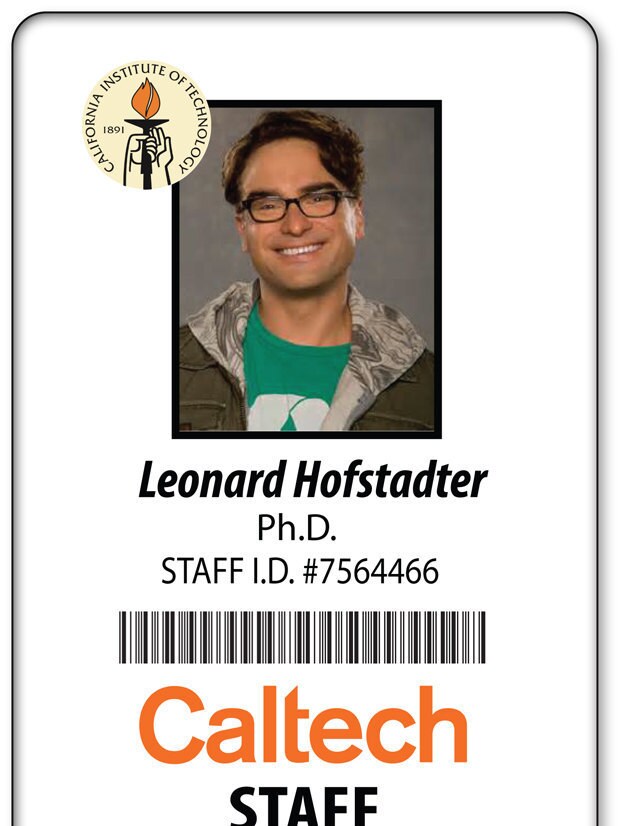 The Big Bang Theory Inspired Caltech Staff ID Leonard Hofstadter Epic ...
