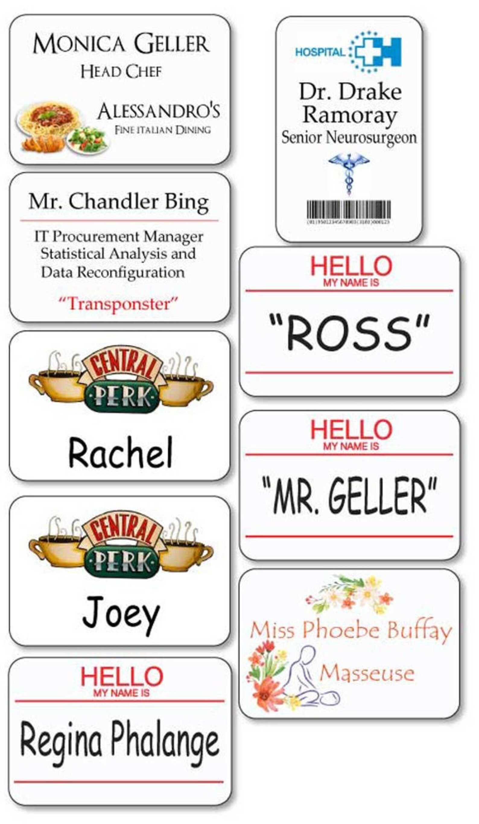 Set of 9 Name Tags From FRIENDS TV Series Safety Etsy