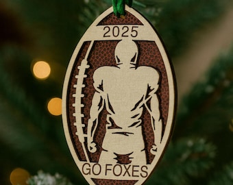 Custom Football Ornament Personalized Player Number Name Wood Leatherette Sport Team Gift Senior 2025 Keepsake