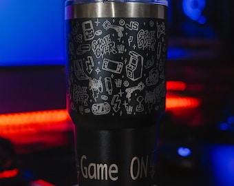 Vaso térmico para gamers grabado "Game Over", taza de 40 oz, taza de viaje personalizada para videojuegos, regalo personalizado para gamers