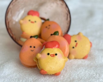 Baby Chick and Mango Macarons - Cute Korean Style Fatcarons -  Per piece - Character Macarons - Easter
