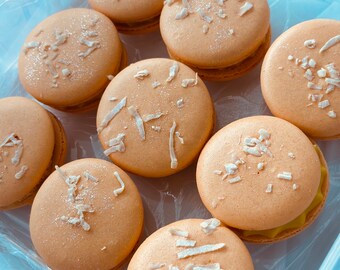 Mango Coconut Cream Ganache Macarons - Korean Style Fatcarons -  Per piece -