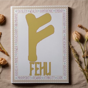 Fehu Ancient Rune Cross Stitch Pattern – Wealth, Abundance, Prosperity – Instant PDF Download