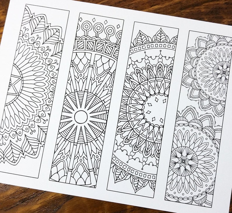 zentangle mandala bookmarks set of 4 to print and color etsy