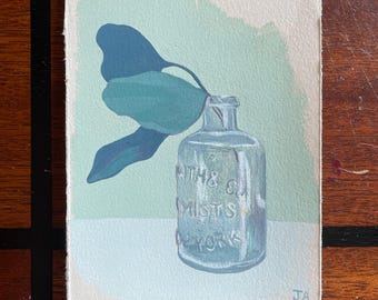 Original Art- Still Life Study with Bottle and Leaves