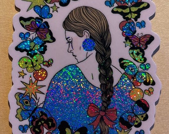 Butterfly Wreath Sticker Holographic Glitter