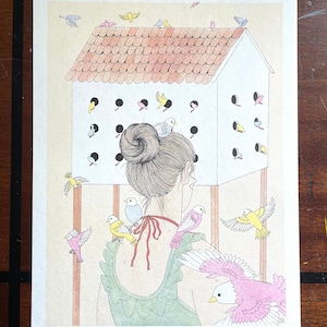 Risograph Print Birdhouse 8.5 x 11 inches