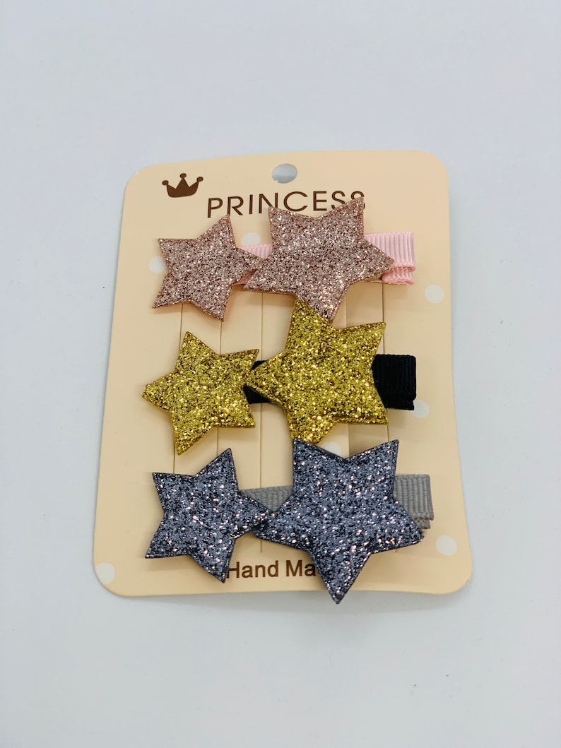 Cute Glitter Star Girls Hair Clip, Kids Hair Bows, Hair Bows for Girls, Girls Hair Accessories, Baby Girls Hair Bows, Pink, Gold, Gray Clip image 4