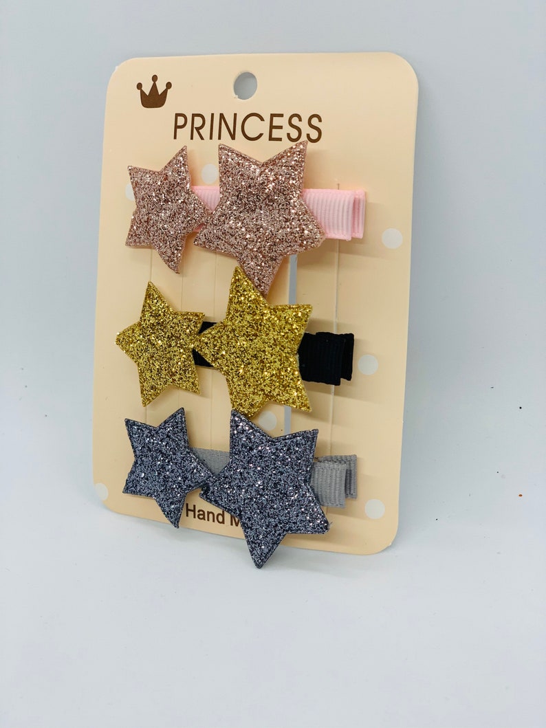 Cute Glitter Star Girls Hair Clip, Kids Hair Bows, Hair Bows for Girls, Girls Hair Accessories, Baby Girls Hair Bows, Pink, Gold, Gray Clip image 5