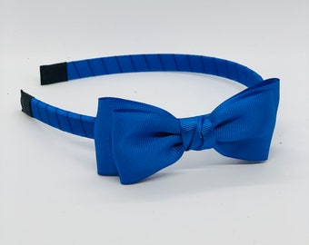 Blue Grosgrain Bow Headband: Girls Hair Accessory
