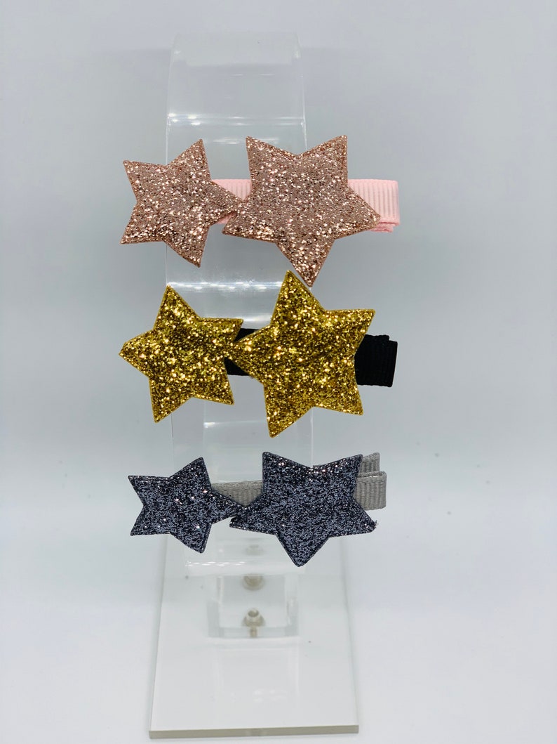 Cute Glitter Star Girls Hair Clip, Kids Hair Bows, Hair Bows for Girls, Girls Hair Accessories, Baby Girls Hair Bows, Pink, Gold, Gray Clip image 2