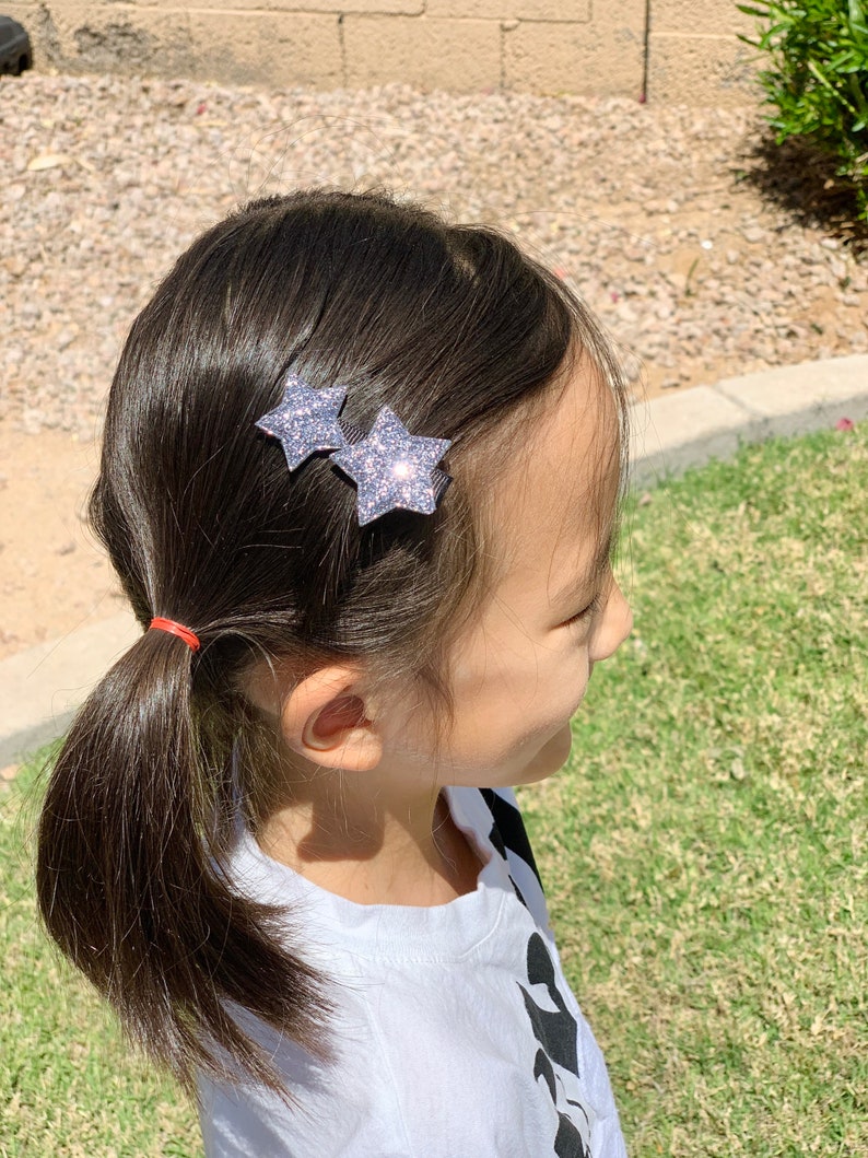 Cute Glitter Star Girls Hair Clip, Kids Hair Bows, Hair Bows for Girls, Girls Hair Accessories, Baby Girls Hair Bows, Pink, Gold, Gray Clip image 7