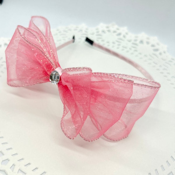 Big Glitter Pink Bow Headband,  Kids Hair Headband, Headband for Girls, Girls Hair Accessories, Girls Headband, Pink bow headband