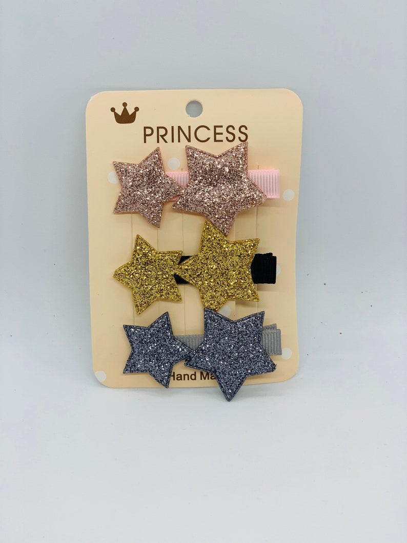 Cute Glitter Star Girls Hair Clip, Kids Hair Bows, Hair Bows for Girls, Girls Hair Accessories, Baby Girls Hair Bows, Pink, Gold, Gray Clip image 1