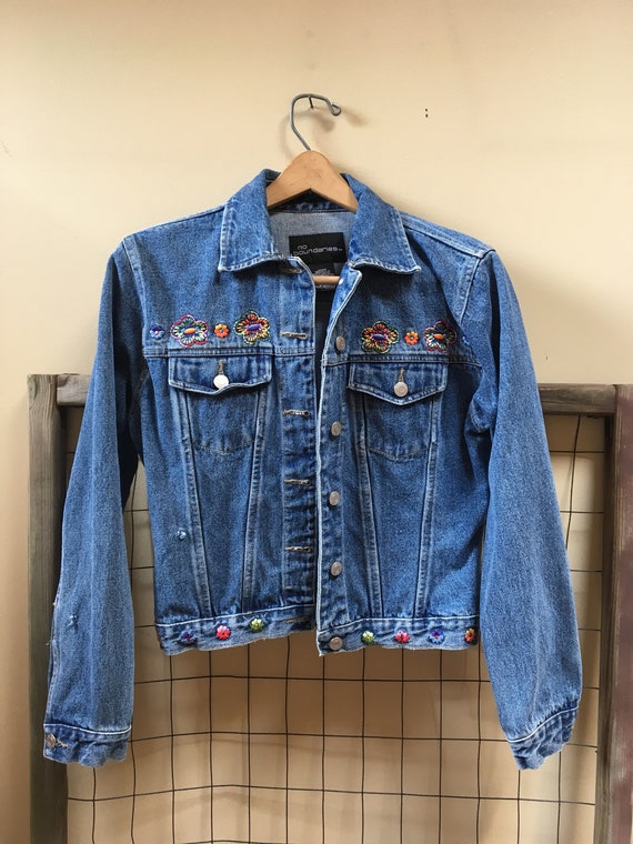 Vintage 90's Flower Denim Jacket | Etsy