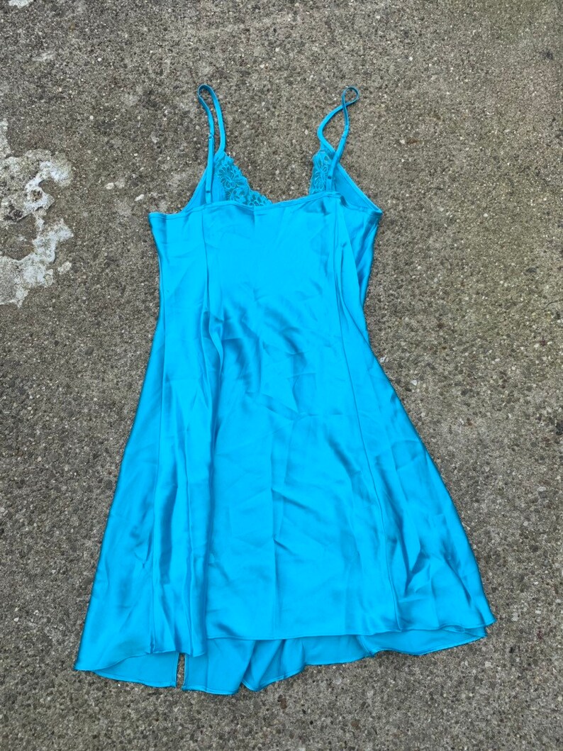 Vintage Baby Blue Satin Lingerie Slip Dress Medium