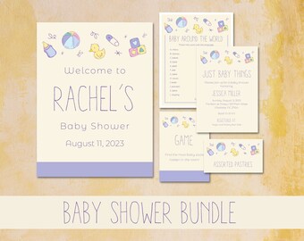 Benutzerdefinierte Baby-Dusche-Drucke Bundle, geschlechtsneutrale Baby-Dusche-Ausdrucke, Gelbe Baby-Dusche, digitaler Download