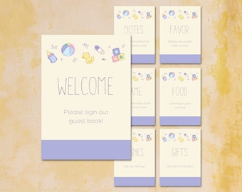 10 Baby Shower Tisch Schilder, geschlechtsneutrale Baby Shower Schilder zum ausdrucken, gelb Baby Shower, sofortiger digitaler Download
