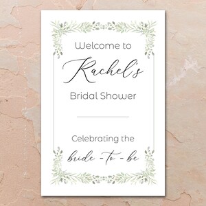 Custom Bridal Shower Welcome Sign, Soft Greenery Unique Bridal Shower Sign Printable, Digital Download