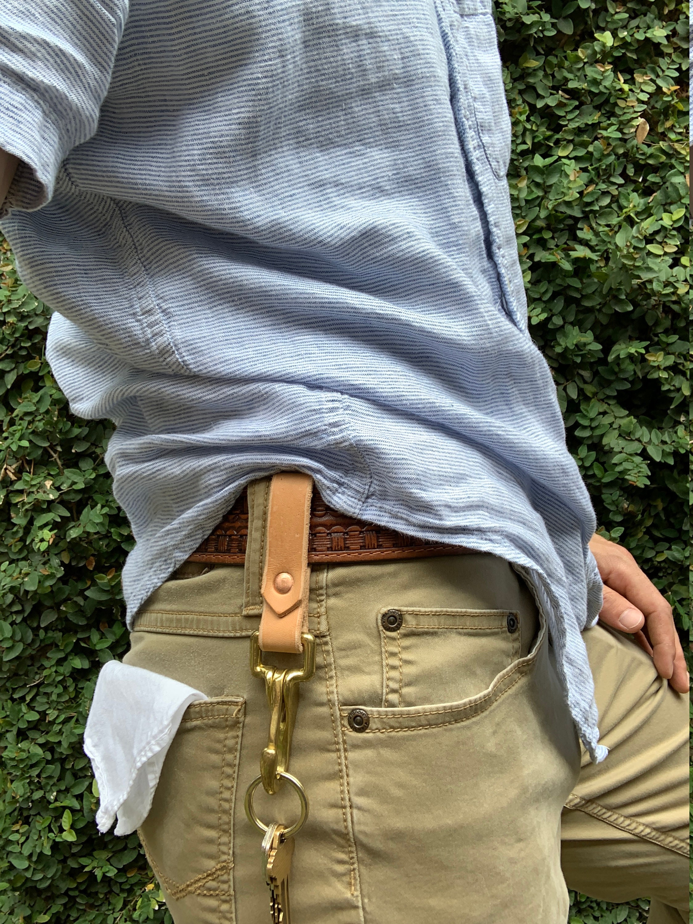 ✪ Men Leather Belt Loop Keychain Detachable Clips Belt Key Ring