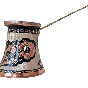 Thickest Solid Hammered and Engraved Copper Turkish Greek Arabic Coffee Pot/Coffee Maker Cezve Ibrik Briki with Handle (10 fl oz)