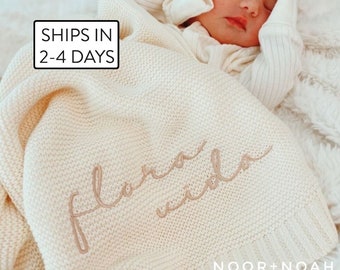 Knit Baby Blanket with Name: Personalized Cotton Nursery Decor
