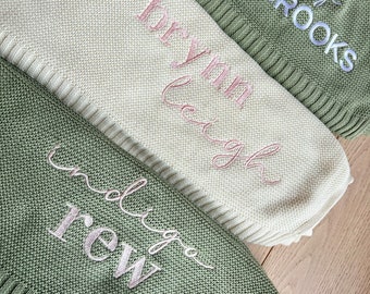 Personalized Embroidered Knit Baby Blanket, Hospital Newborn Outfit, Baby Shower Gift, Christening Baptism, Nursery Decor, keepsake custom