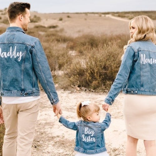 Mom Dad Embroidered Denim Jean Jacket 