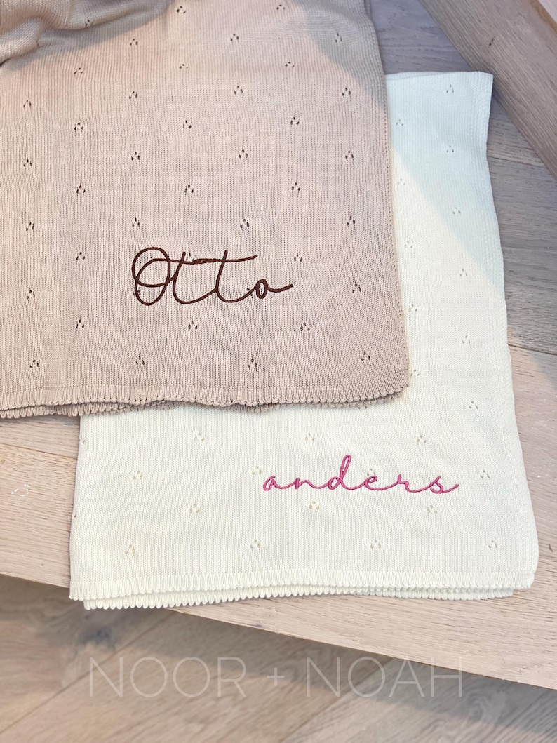 Personalized Knit Baby Blanket: Pointelle Swaddle, Newborn Gift image 9
