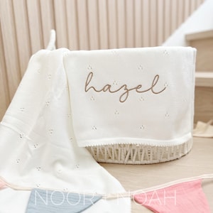 Personalized Knit Baby Blanket: Pointelle Swaddle, Newborn Gift image 2