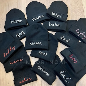 Embroidered Beanie Hat, Baby Toddler Beanie, Kids Beanie Hat Name, Mama Dada Hat Embroidered, Mom Dad Beanie, Customized Beanie Hat