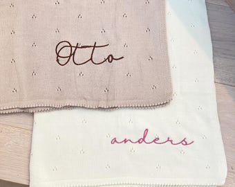 Personalized Knit Baby Blanket: Pointelle Swaddle, Newborn Gift