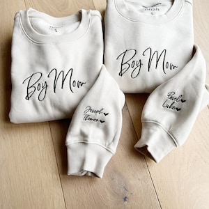 Embroidered Oatmeal Sweatshirt: Mom Dad Collar or Sleeve, Matching Mama Mini