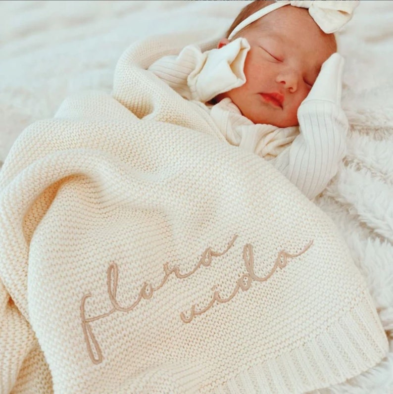 Personalized Embroidered Knit Baby Blanket Hospital Newborn Etsy
