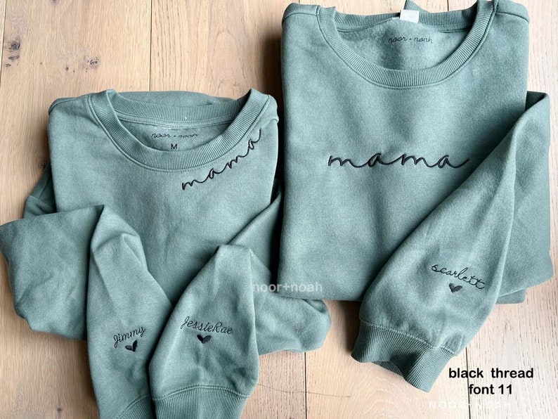 SAGE Dada Mama Sweatshirt, collar embroidery, name on sleeve, Mom Dad Embroidered Sweatshirt, Mama Mini Matching, Family Matching pajamas 