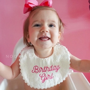 Embroidered baby bib, first bday, gauze bib, pompom bib, lace bib, baby swaddle, personalized bib, bib with name, birthday bib, smash cake