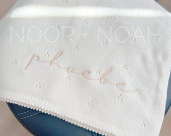 Personalized Knit Baby Blanket: Pointelle Swaddle, Newborn Gift