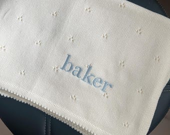 Personalized Knit Baby Blanket: Pointelle Swaddle, Newborn Gift
