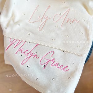 Personalized Knit Baby Blanket: Pointelle Swaddle, Newborn Gift image 13