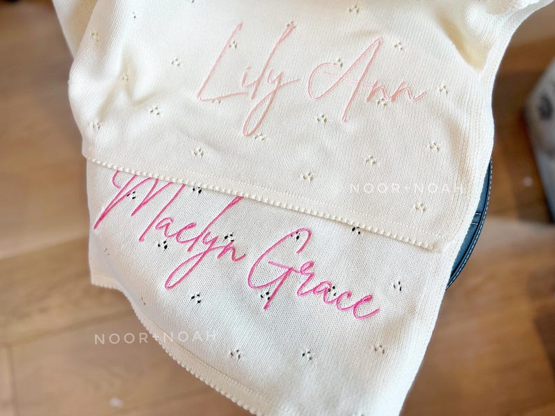 Personalized Knit Baby Blanket: Pointelle Swaddle, Newborn Gift image 13